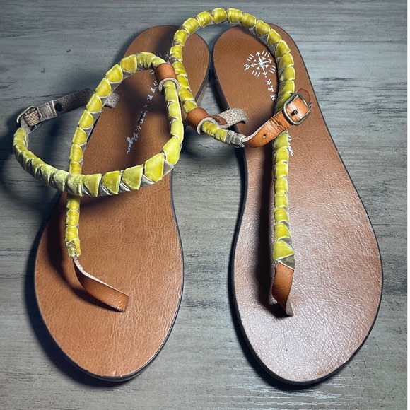 Free People Womens Tigan Sandals Thong‎ Yellow Braided Ankle Strap Summer Size 7 - Picture 2 of 7
